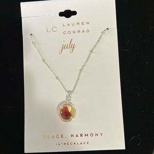 NWT Lauren Conrad Silver necklace with red July birthstone. 16”